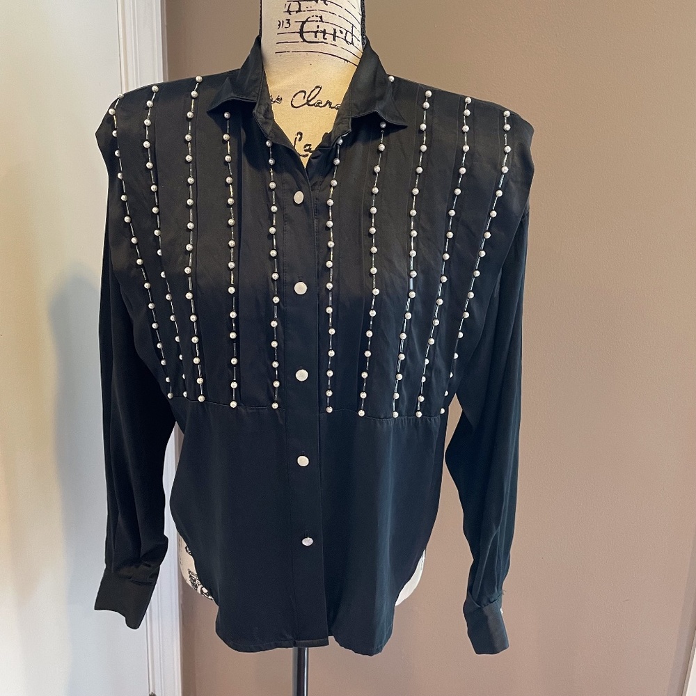 Vintage 1980's silk beaded blouse